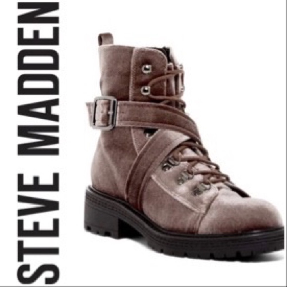 🍂NWOT Steve Madden Extreme Velvet Combat Boots